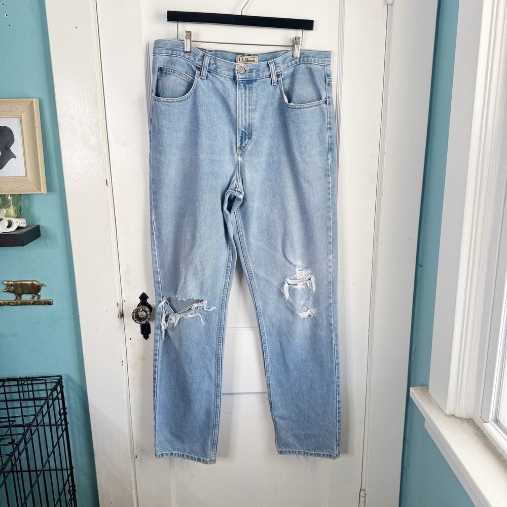 Vintage LL Bean 1990s Y2K Men’s Jeans Blown Out Knees Light Wash 36 x 34 VTG